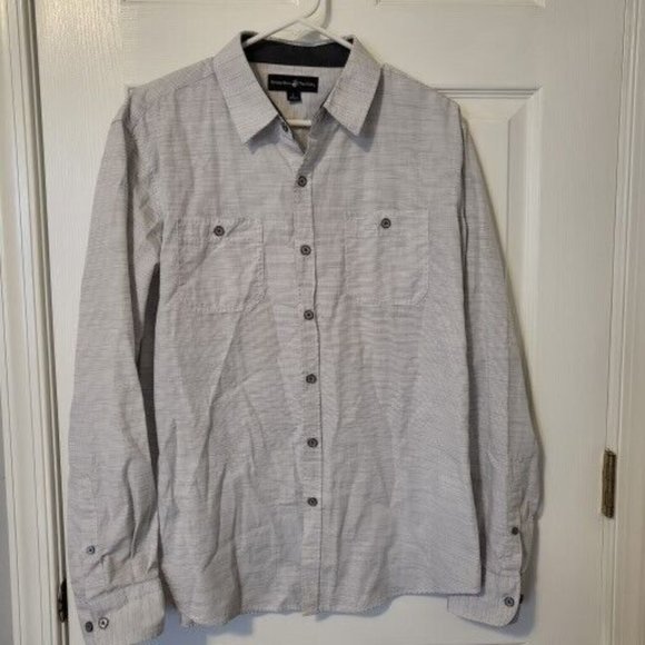 Beverly Hills Polo Club Button Down Collared Shirt Men's Size L, Black & White - Picture 1 of 6